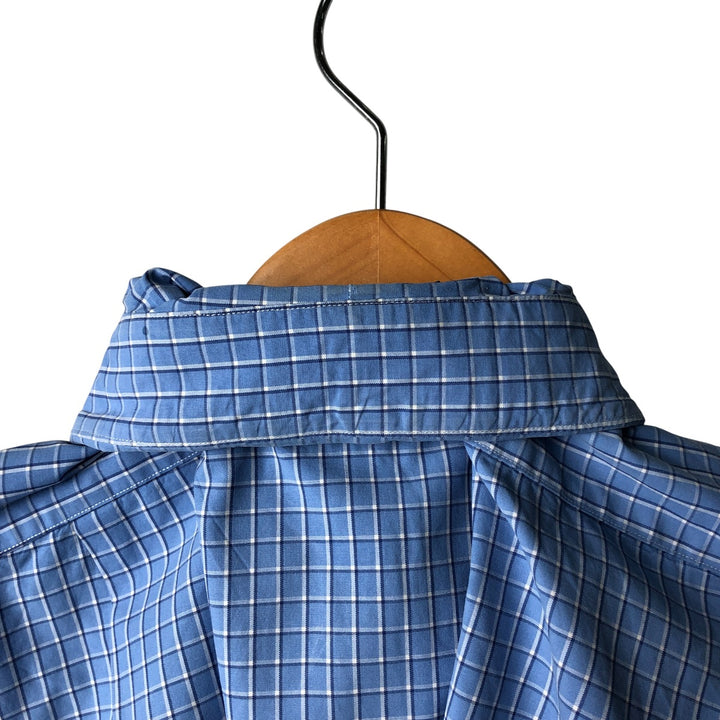 POLO by Ralph Lauren REGENT CLASSIC FIT wide collar long sleeve cotton check shirt, men's size XL cotton blue type Vintage Second Hand