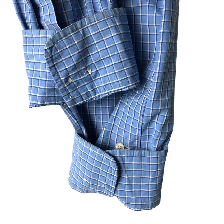 POLO by Ralph Lauren REGENT CLASSIC FIT wide collar long sleeve cotton check shirt, men's size XL cotton blue type Vintage Second Hand