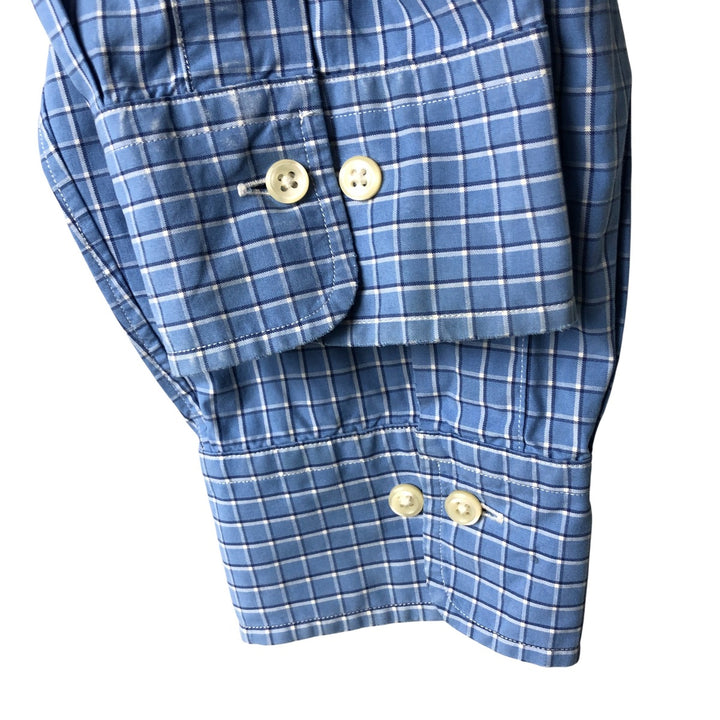 POLO by Ralph Lauren REGENT CLASSIC FIT wide collar long sleeve cotton check shirt, men's size XL cotton blue type Vintage Second Hand