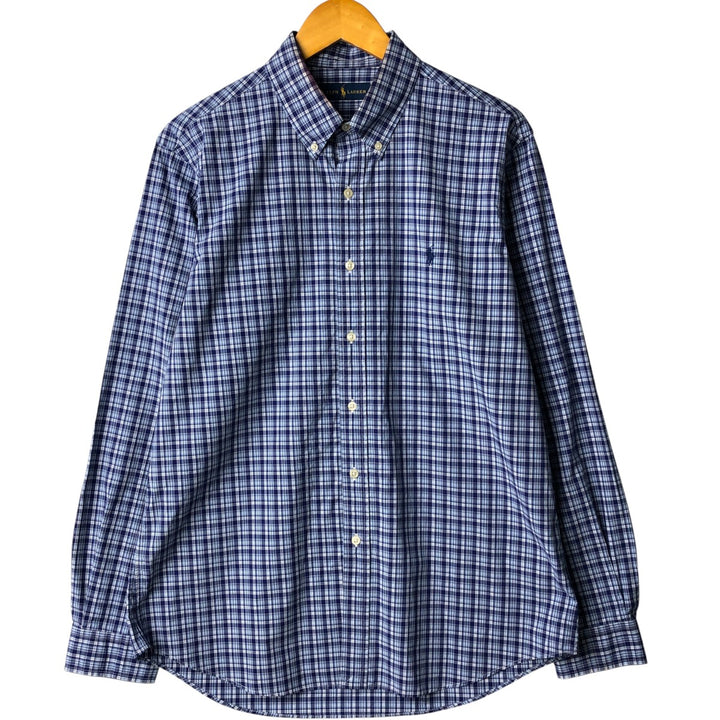 Ralph Lauren long sleeve button down check shirt, men's size L cotton navy blue type Vintage Second Hand