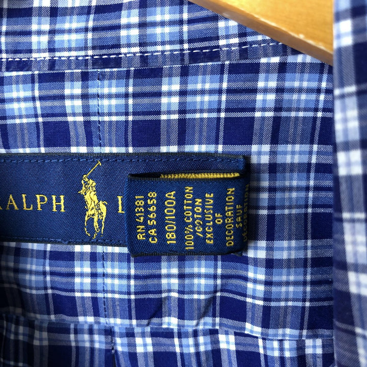Ralph Lauren long sleeve button down check shirt, men's size L cotton navy blue type Vintage Second Hand