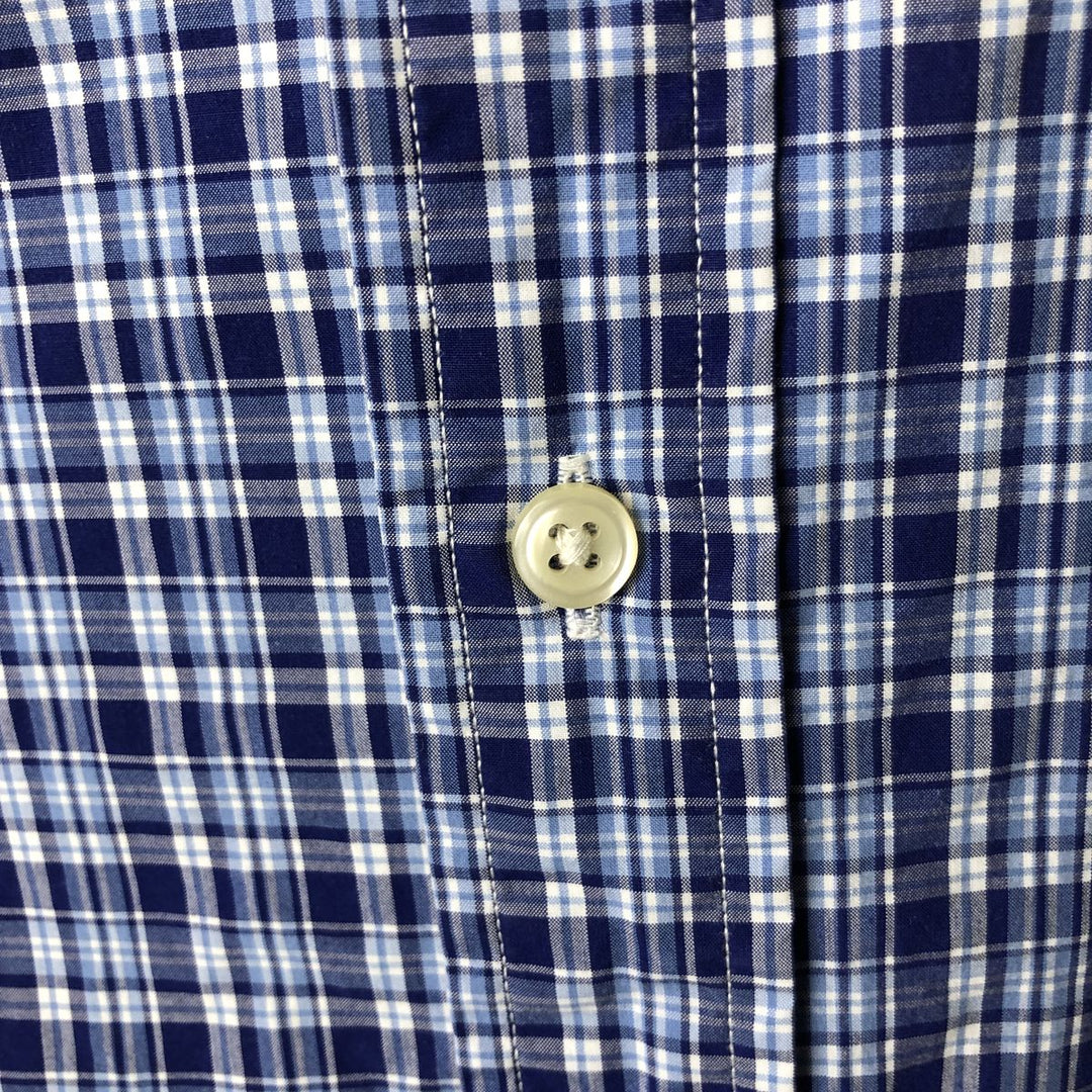 Ralph Lauren long sleeve button down check shirt, men's size L cotton navy blue type Vintage Second Hand