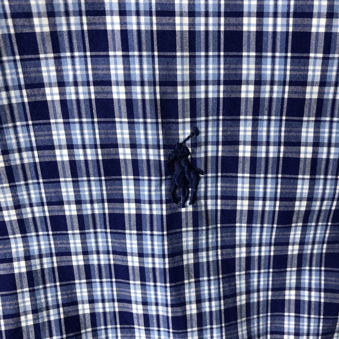 Ralph Lauren long sleeve button down check shirt, men's size L cotton navy blue type Vintage Second Hand