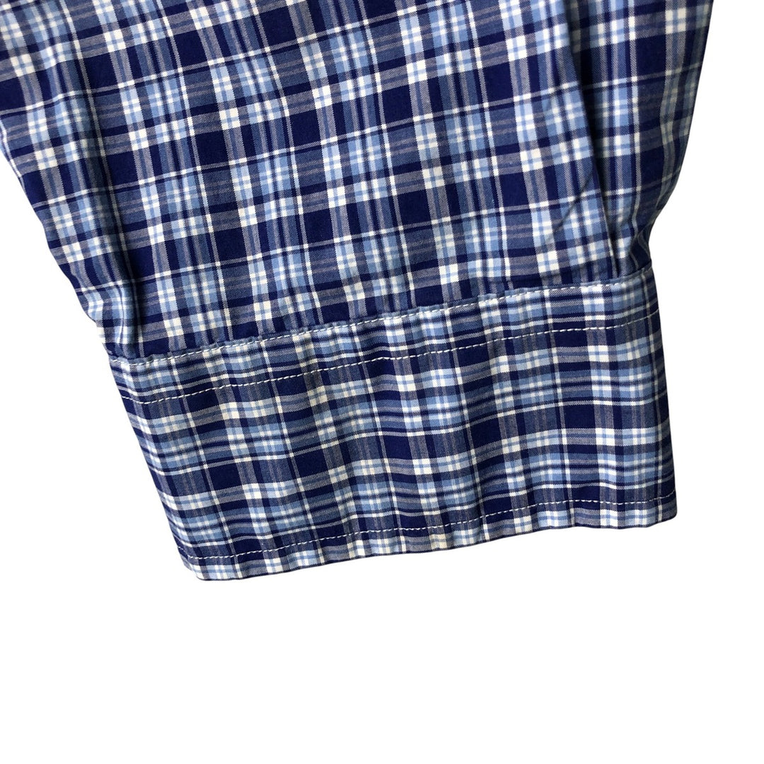 Ralph Lauren long sleeve button down check shirt, men's size L cotton navy blue type Vintage Second Hand