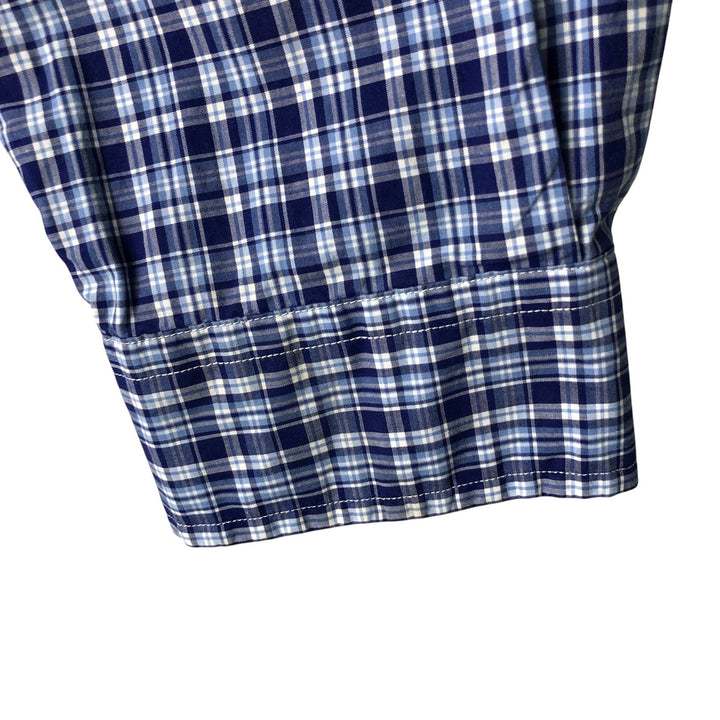 Ralph Lauren long sleeve button down check shirt, men's size L cotton navy blue type Vintage Second Hand