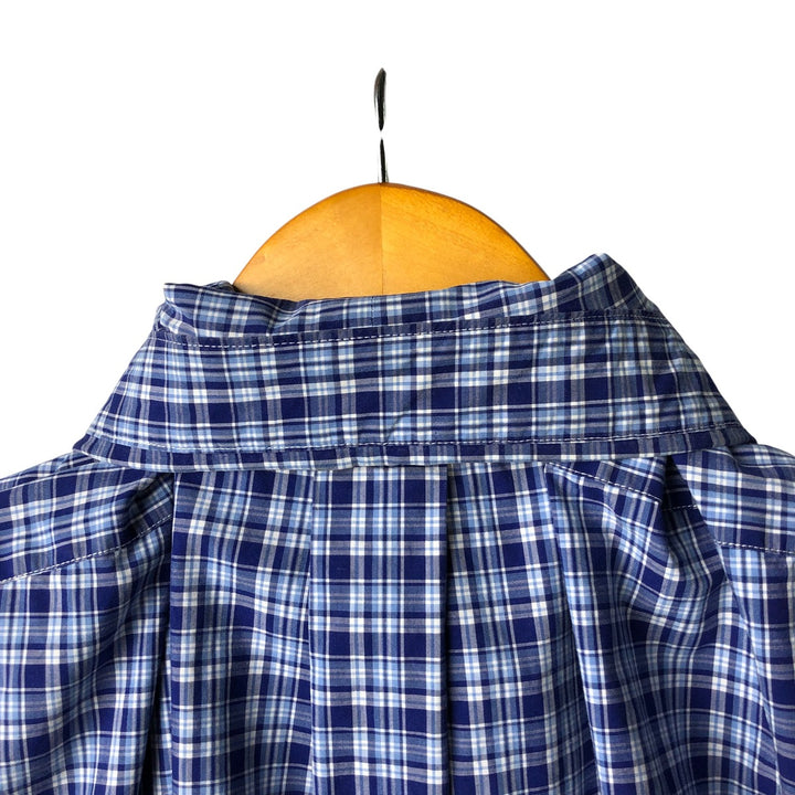 Ralph Lauren long sleeve button down check shirt, men's size L cotton navy blue type Vintage Second Hand