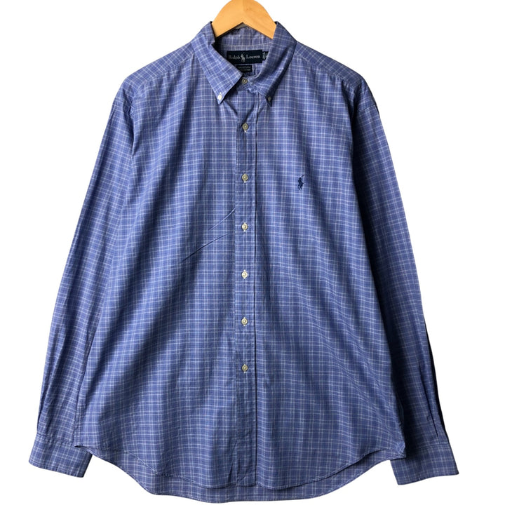 Ralph Lauren YARMOUTH Long Sleeve Button-Down Check Shirt, Men's Size L cotton blue type Vintage Second Hand