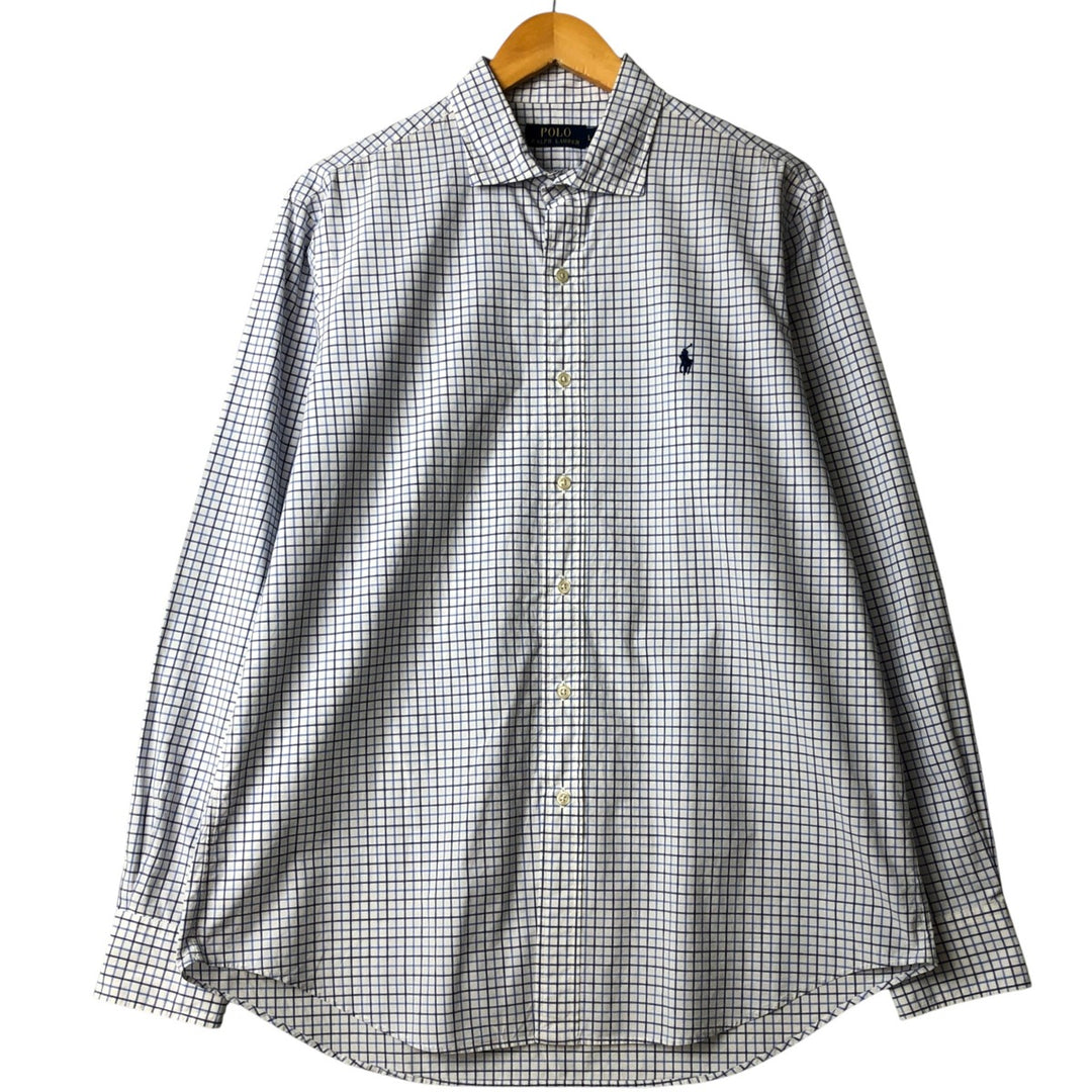 Ralph Lauren POLO RALPH LAUREN wide collar long sleeve cotton check shirt, men's size L cotton white type Vintage Second Hand