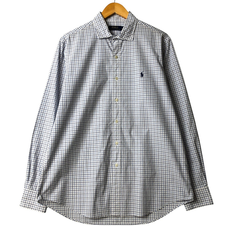 Ralph Lauren POLO RALPH LAUREN wide collar long sleeve cotton check shirt, men's size L cotton white type Vintage Second Hand