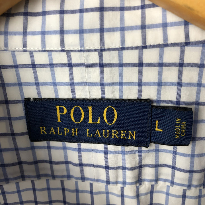 Ralph Lauren POLO RALPH LAUREN wide collar long sleeve cotton check shirt, men's size L cotton white type Vintage Second Hand