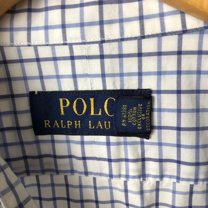 Ralph Lauren POLO RALPH LAUREN wide collar long sleeve cotton check shirt, men's size L cotton white type Vintage Second Hand