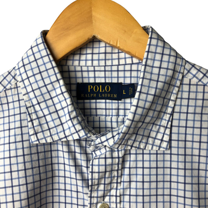 Ralph Lauren POLO RALPH LAUREN wide collar long sleeve cotton check shirt, men's size L cotton white type Vintage Second Hand