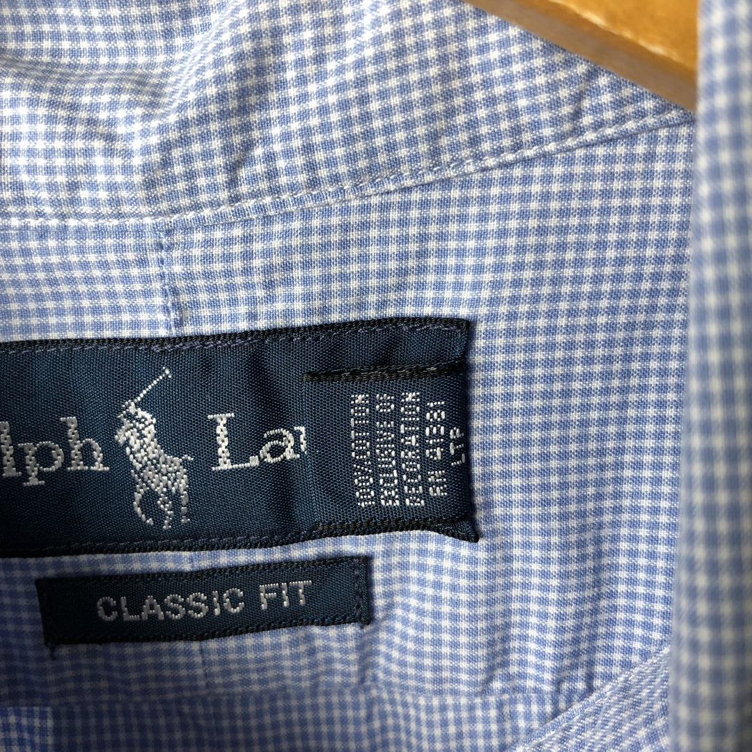 Ralph Lauren Classic Fit Long Sleeve Button Down Check Shirt Men's Size L cotton white type Vintage Second Hand
