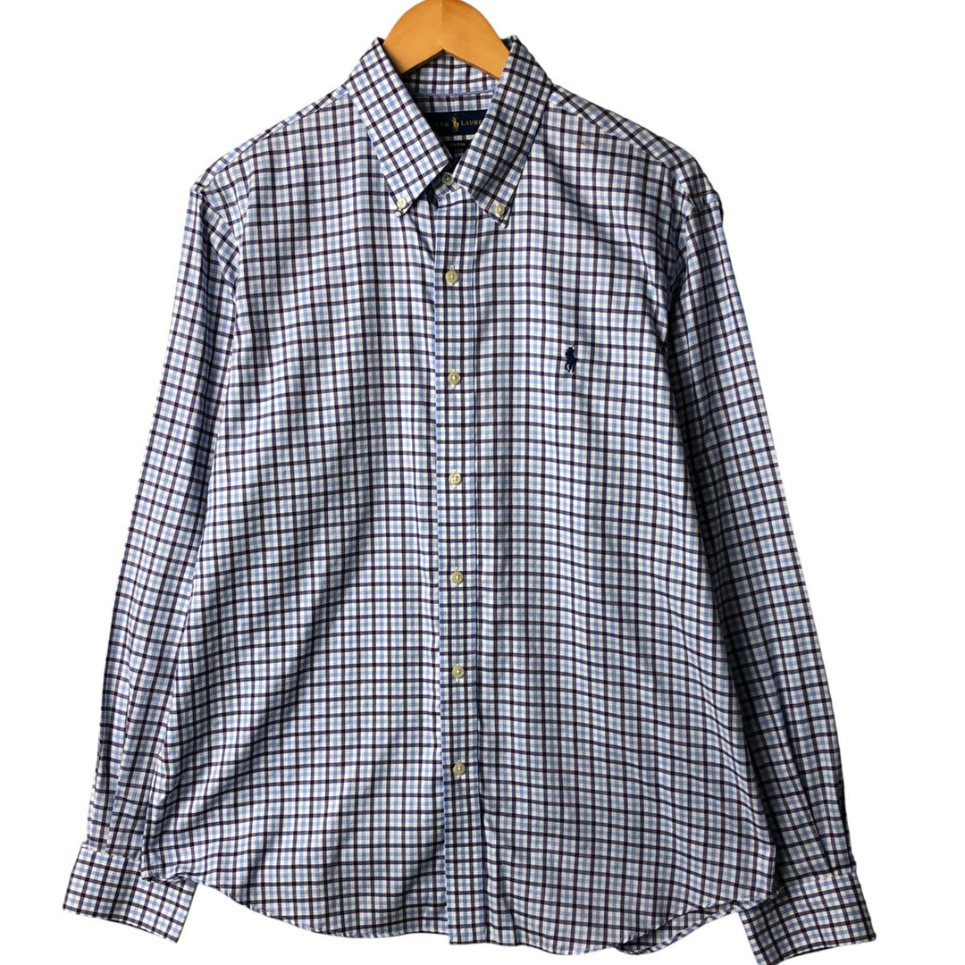 Ralph Lauren Non-Iron Long Sleeve Button-Down Check Shirt, Men's Size L cotton white type Vintage Second Hand