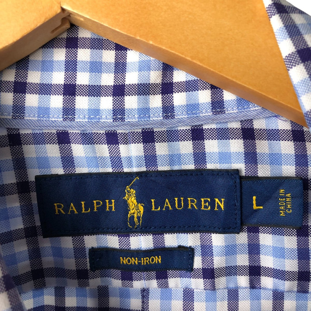 Ralph Lauren Non-Iron Long Sleeve Button-Down Check Shirt, Men's Size L cotton white type Vintage Second Hand
