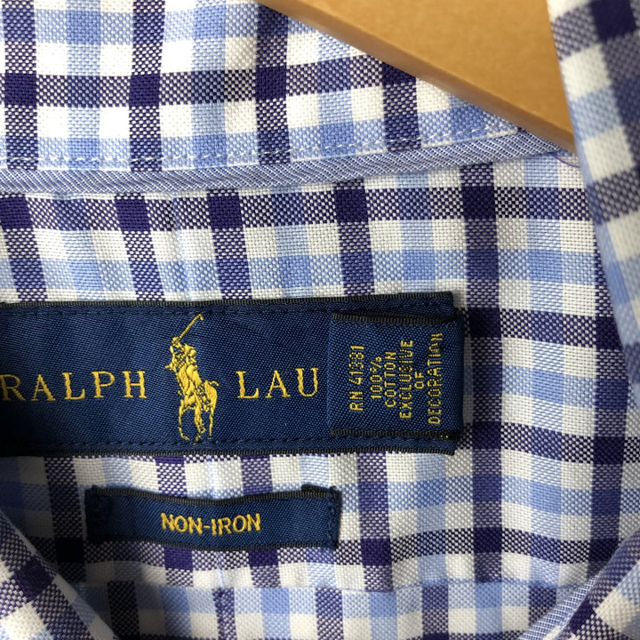 Ralph Lauren Non-Iron Long Sleeve Button-Down Check Shirt, Men's Size L cotton white type Vintage Second Hand