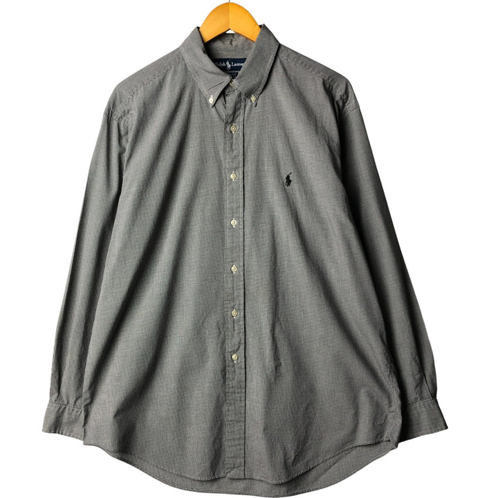 Ralph Lauren YARMOUTH Gingham Check Long Sleeve Button-Down Check Shirt Men's Size L cotton white type Vintage Second Hand