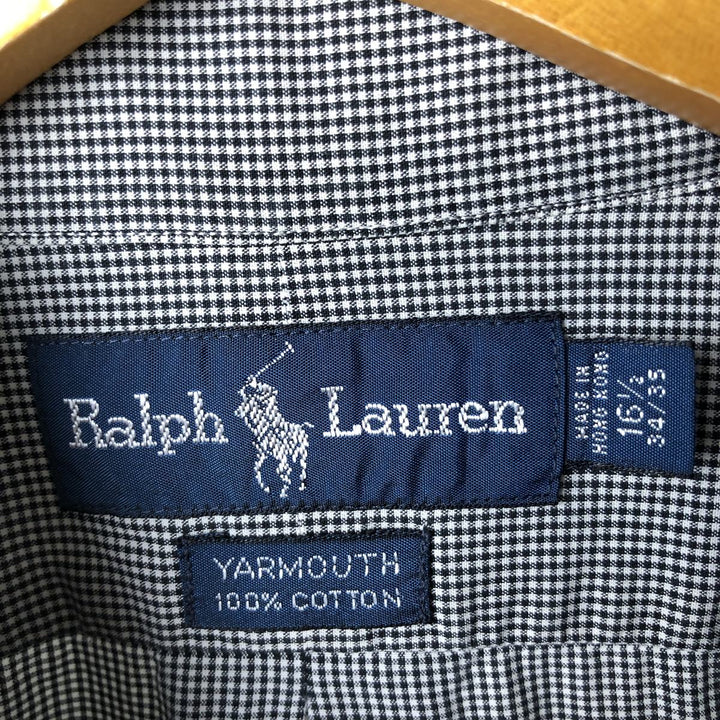 Ralph Lauren YARMOUTH Gingham Check Long Sleeve Button-Down Check Shirt Men's Size L cotton white type Vintage Second Hand