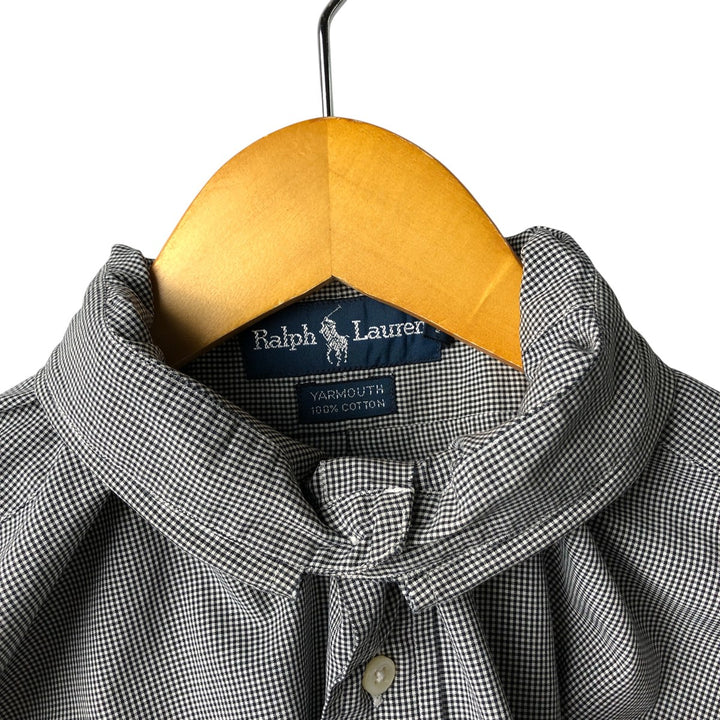 Ralph Lauren YARMOUTH Gingham Check Long Sleeve Button-Down Check Shirt Men's Size L cotton white type Vintage Second Hand