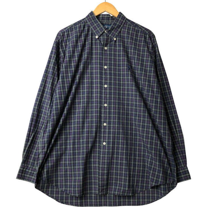 Ralph Lauren BLAKE long sleeve button down check shirt, men's XL size cotton navy blue type Vintage Second Hand