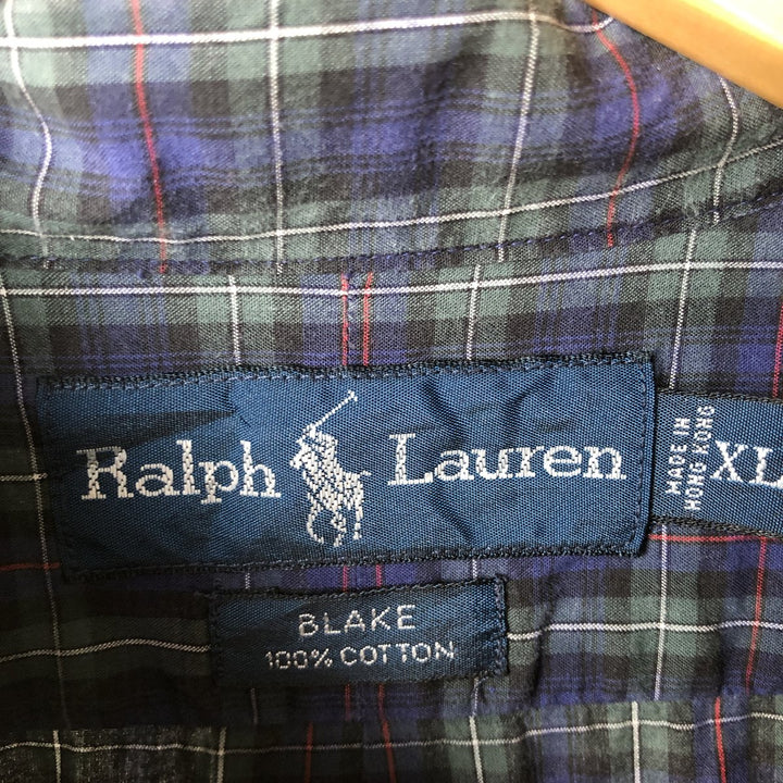 Ralph Lauren BLAKE long sleeve button down check shirt, men's XL size cotton navy blue type Vintage Second Hand