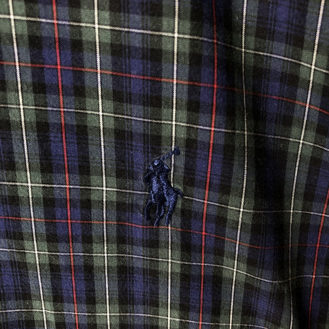 Ralph Lauren BLAKE long sleeve button down check shirt, men's XL size cotton navy blue type Vintage Second Hand