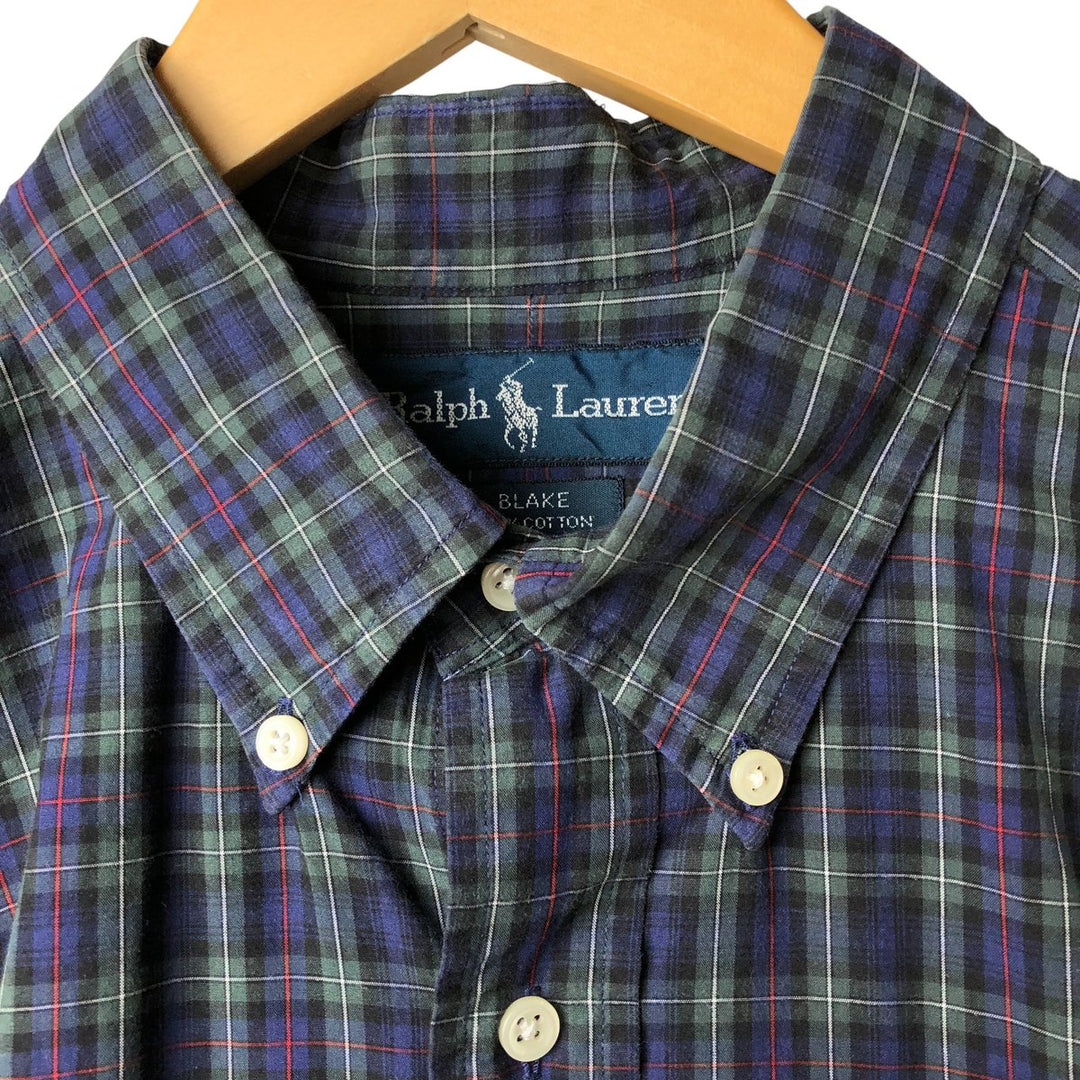 Ralph Lauren BLAKE long sleeve button down check shirt, men's XL size cotton navy blue type Vintage Second Hand