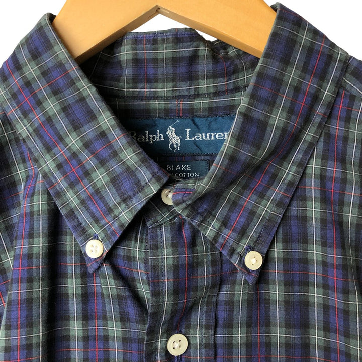 Ralph Lauren BLAKE long sleeve button down check shirt, men's XL size cotton navy blue type Vintage Second Hand