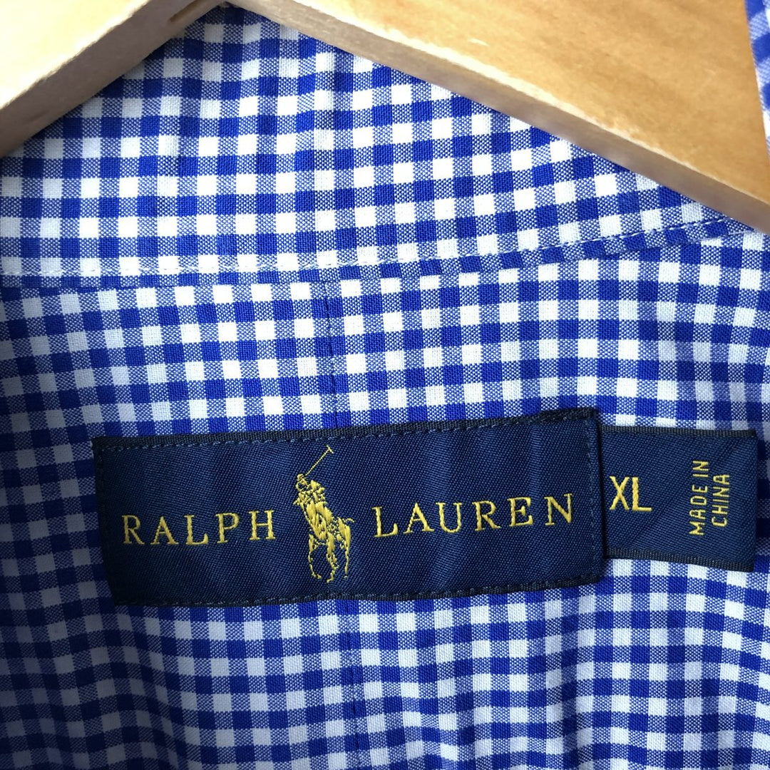 Ralph Lauren Gingham Check Long Sleeve Button-Down Check Shirt Men's XL cotton blue type Vintage Second Hand