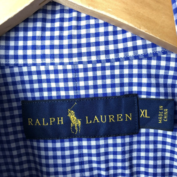 Ralph Lauren Gingham Check Long Sleeve Button-Down Check Shirt Men's XL cotton blue type Vintage Second Hand