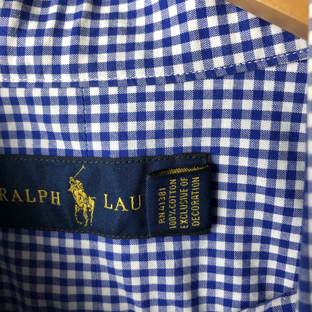 Ralph Lauren Gingham Check Long Sleeve Button-Down Check Shirt Men's XL cotton blue type Vintage Second Hand