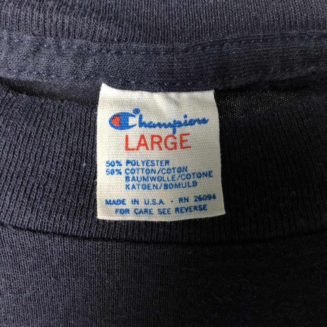 Champion Trico Tag Print T-Shirt, Made in USA, Men's Size L cotton navy blue type Vintage Second Hand