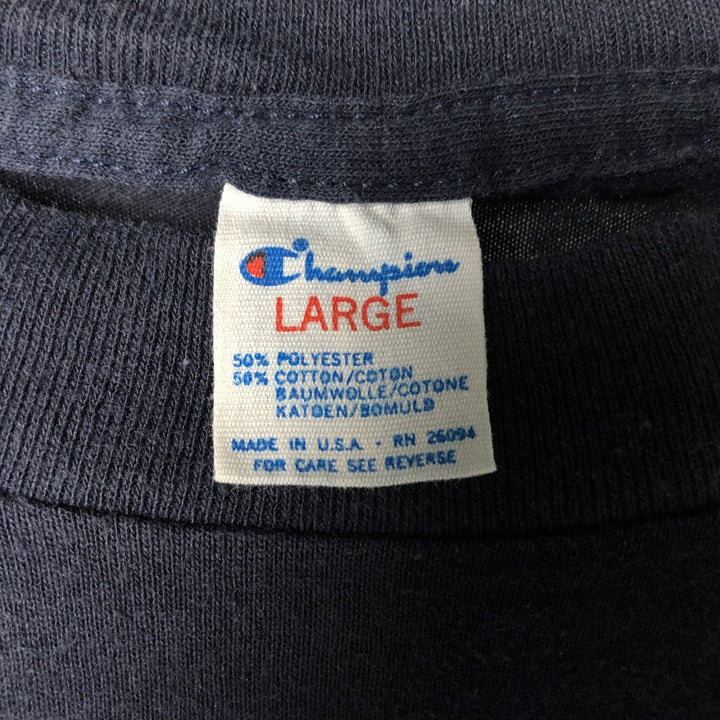 Champion Trico Tag Print T-Shirt, Made in USA, Men's Size L cotton navy blue type Vintage Second Hand