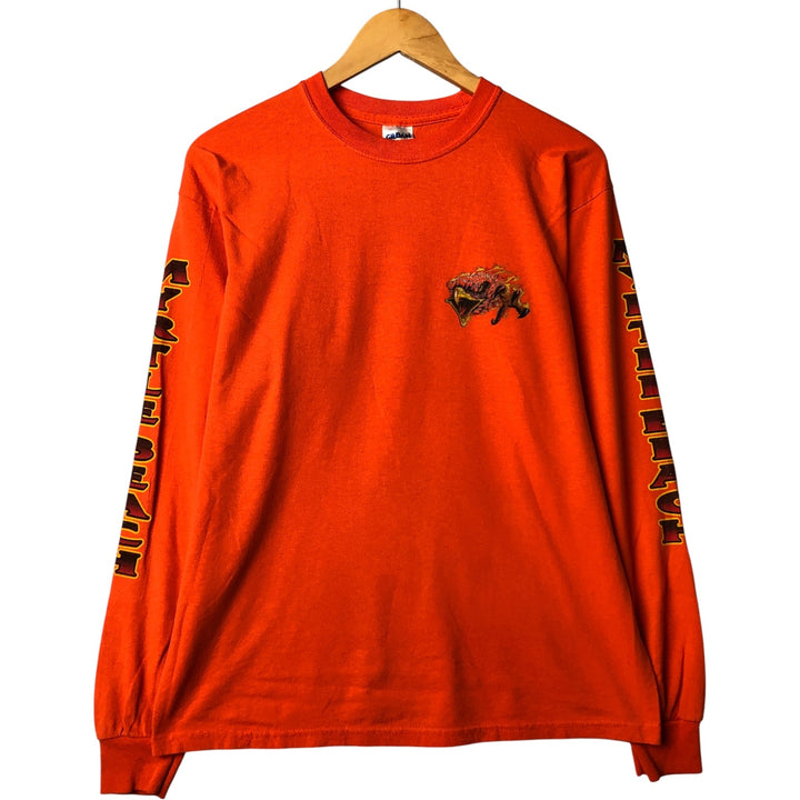 Gildan Eagle Pattern Long Sleeve T-Shirt, Men's Size Medium cotton orange type Vintage Second Hand