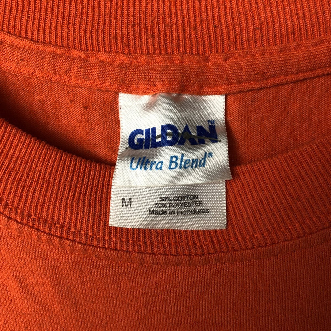 Gildan Eagle Pattern Long Sleeve T-Shirt, Men's Size Medium cotton orange type Vintage Second Hand