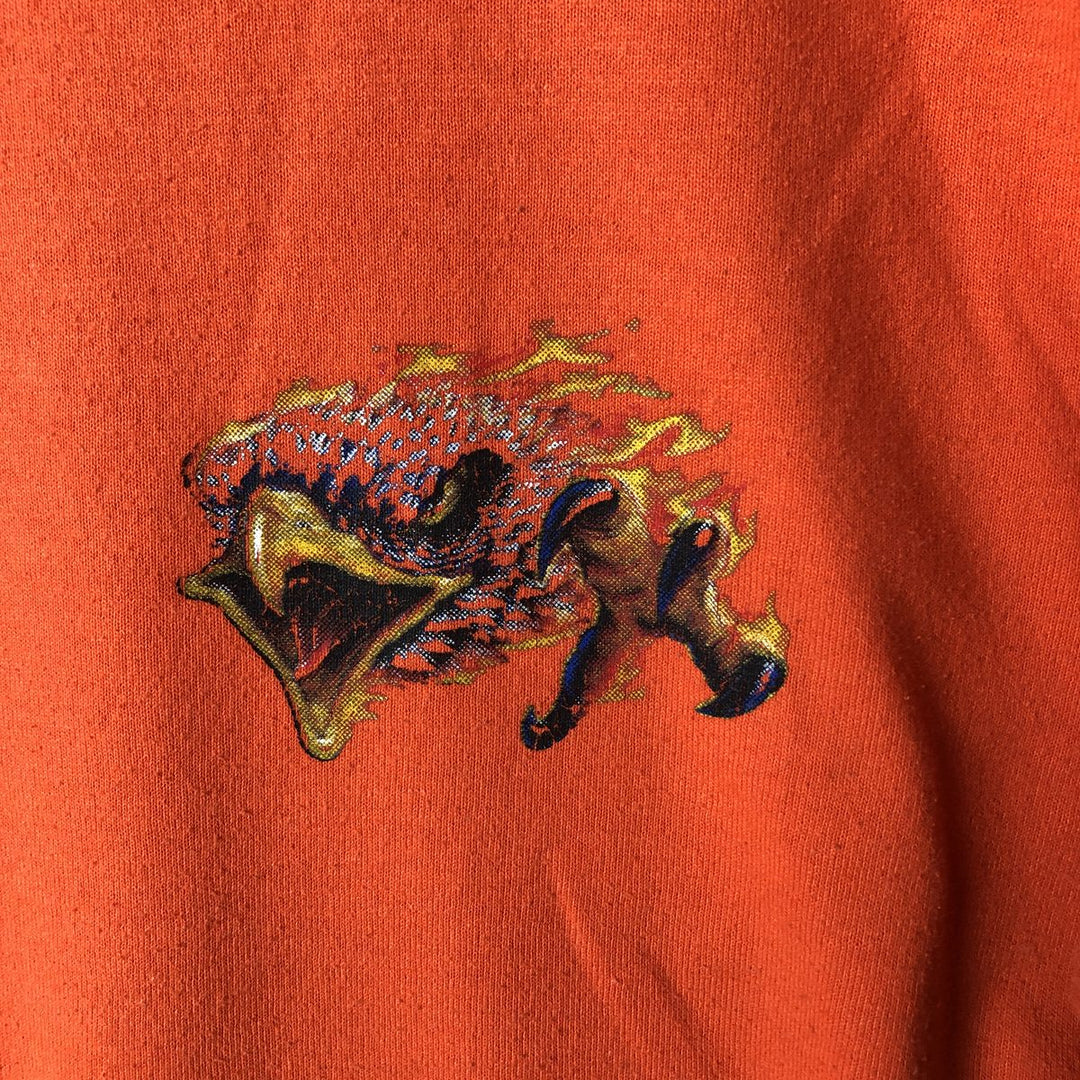 Gildan Eagle Pattern Long Sleeve T-Shirt, Men's Size Medium cotton orange type Vintage Second Hand