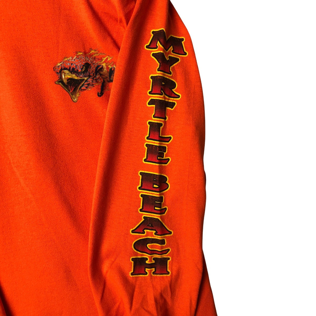 Gildan Eagle Pattern Long Sleeve T-Shirt, Men's Size Medium cotton orange type Vintage Second Hand
