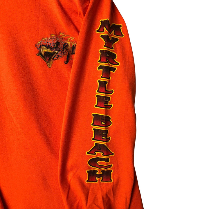 Gildan Eagle Pattern Long Sleeve T-Shirt, Men's Size Medium cotton orange type Vintage Second Hand