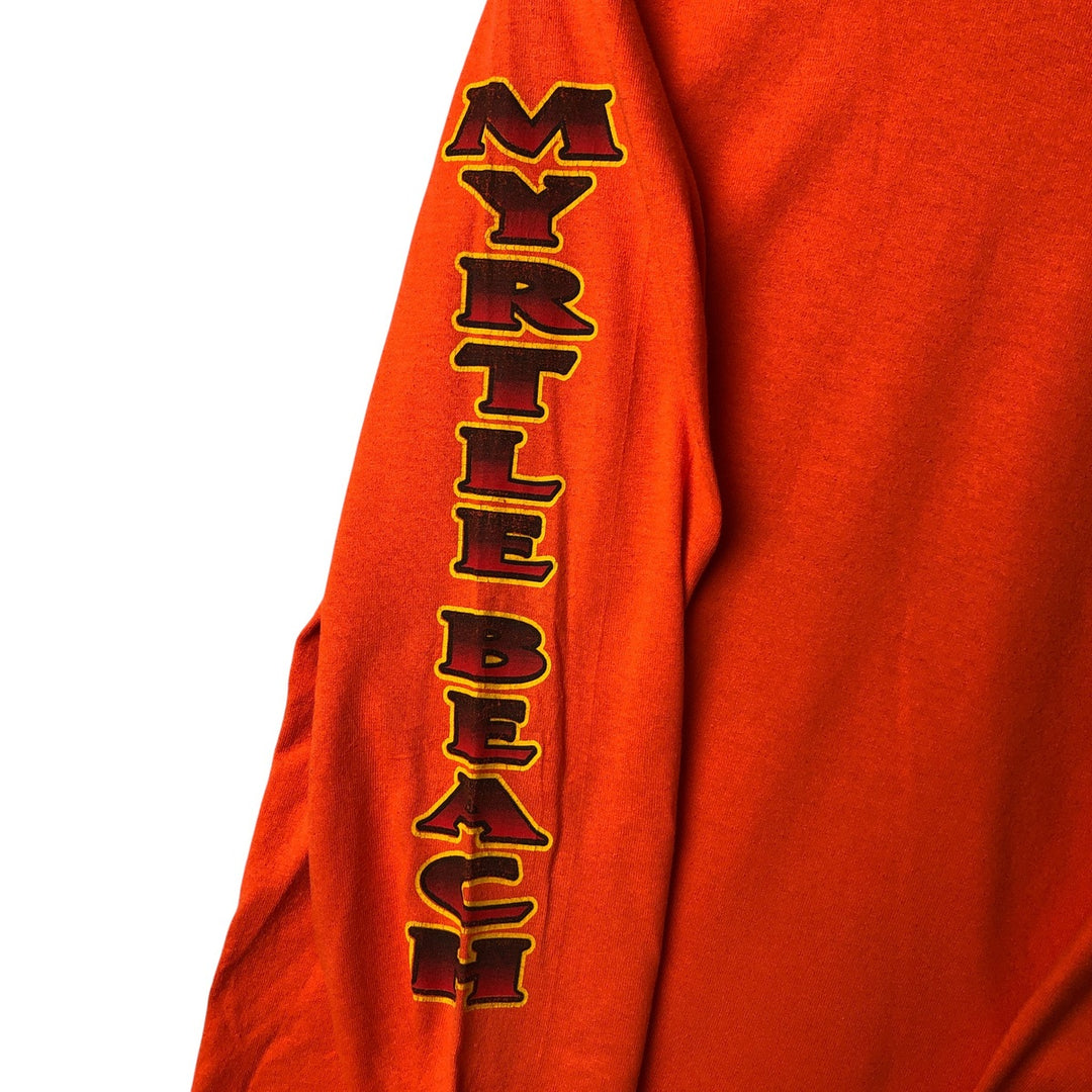 Gildan Eagle Pattern Long Sleeve T-Shirt, Men's Size Medium cotton orange type Vintage Second Hand