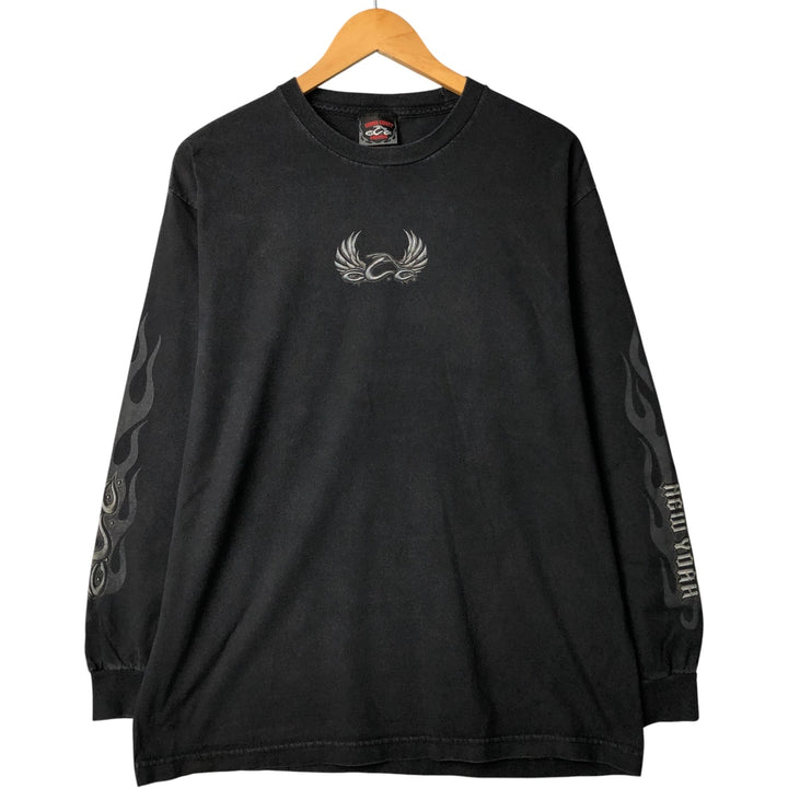 2000'S Orange County Choppers Fire Pattern Motorcycle Long Sleeve T-Shirt, Men's Size L cotton Charcoal Vintage Second Hand