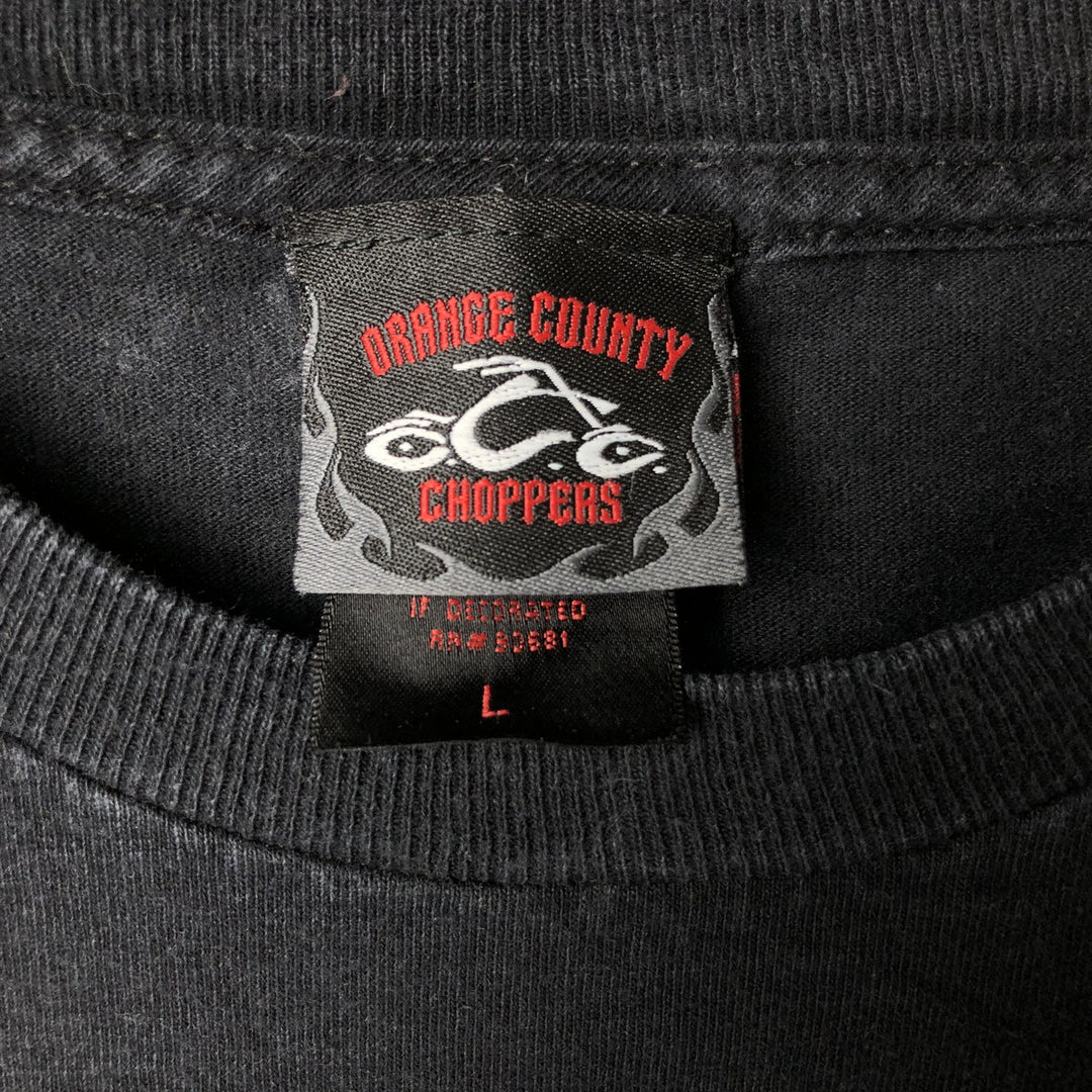 2000'S Orange County Choppers Fire Pattern Motorcycle Long Sleeve T-Shirt, Men's Size L cotton Charcoal Vintage Second Hand