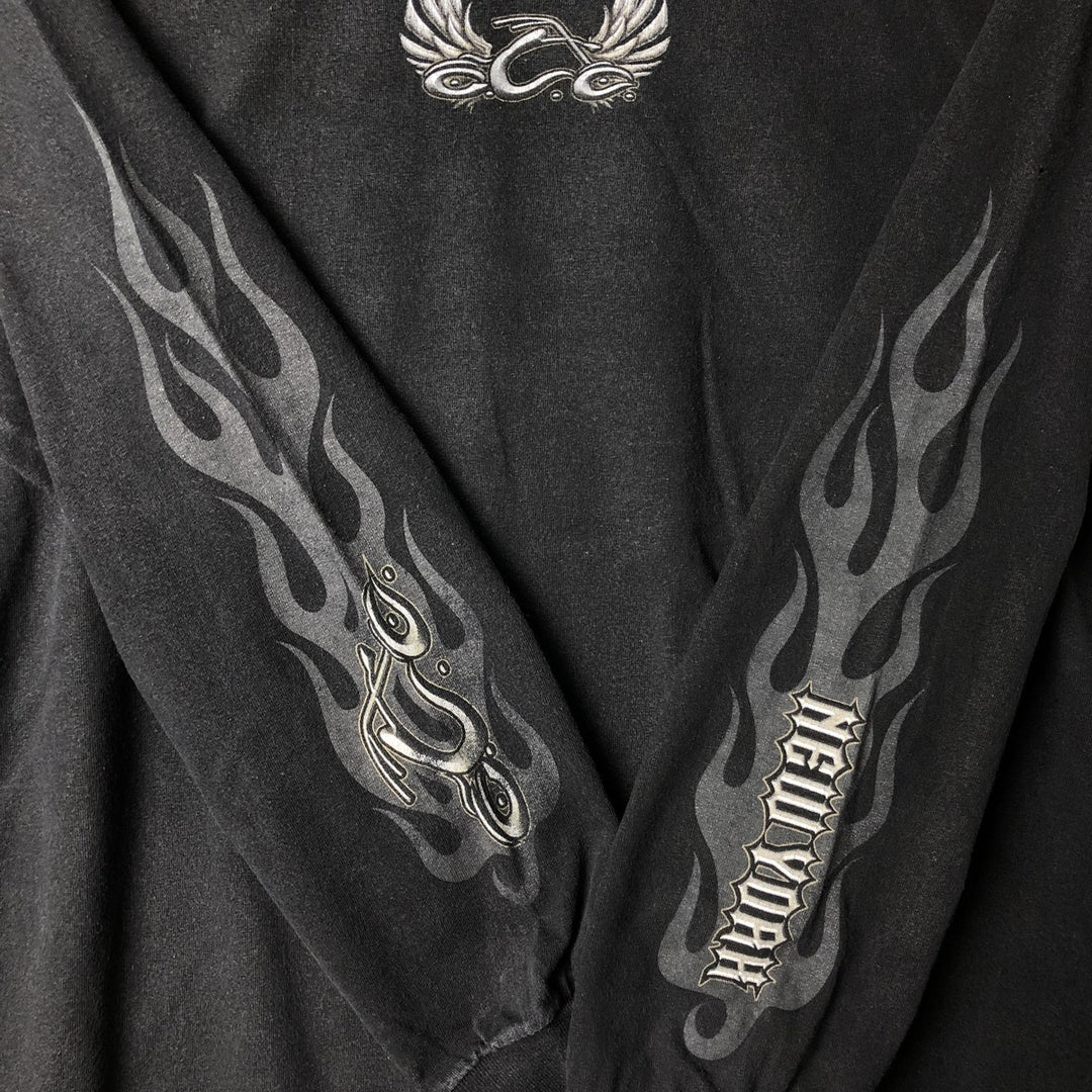 2000'S Orange County Choppers Fire Pattern Motorcycle Long Sleeve T-Shirt, Men's Size L cotton Charcoal Vintage Second Hand