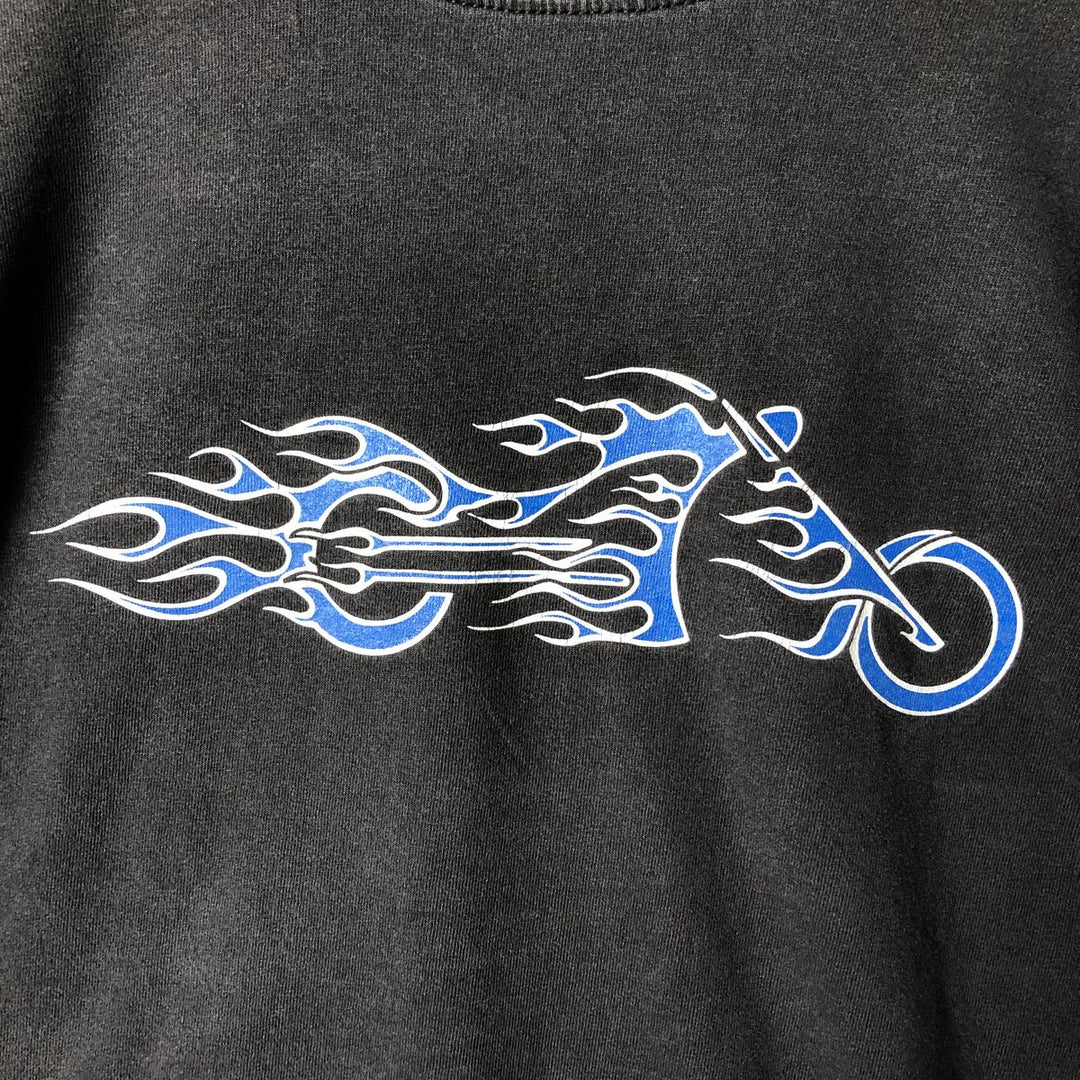 2000'S Gildan J AND P Cycles Eagle Pattern Fire Pattern Motorcycle Long Sleeve T-Shirt, Men's Size L cotton Charcoal Vintage Second Hand