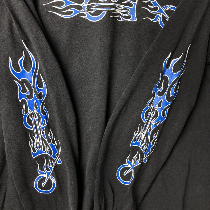 2000'S Gildan J AND P Cycles Eagle Pattern Fire Pattern Motorcycle Long Sleeve T-Shirt, Men's Size L cotton Charcoal Vintage Second Hand