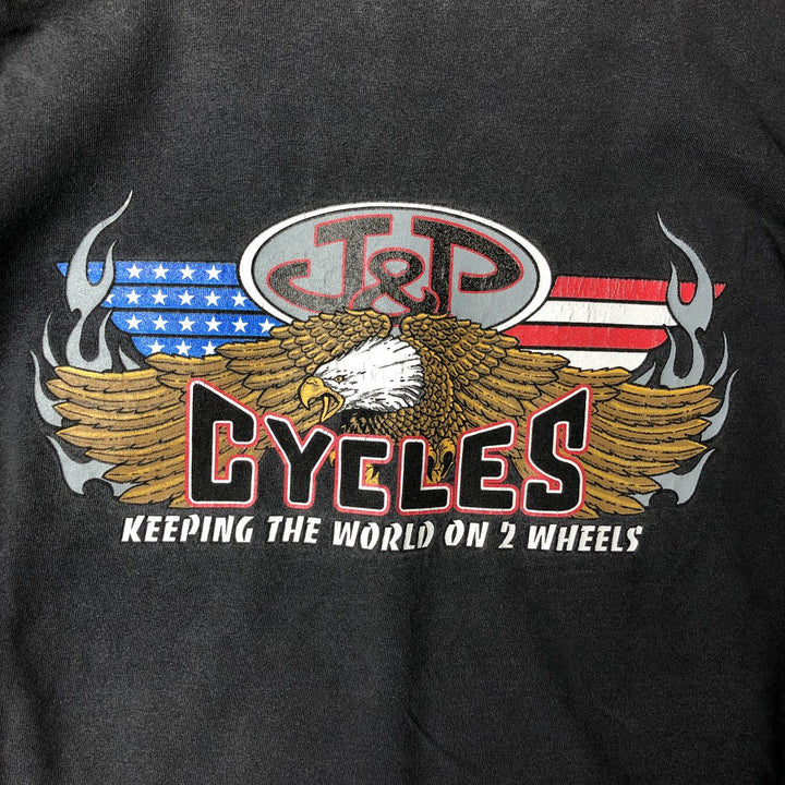 2000'S Gildan J AND P Cycles Eagle Pattern Fire Pattern Motorcycle Long Sleeve T-Shirt, Men's Size L cotton Charcoal Vintage Second Hand