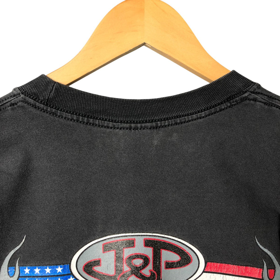 2000'S Gildan J AND P Cycles Eagle Pattern Fire Pattern Motorcycle Long Sleeve T-Shirt, Men's Size L cotton Charcoal Vintage Second Hand