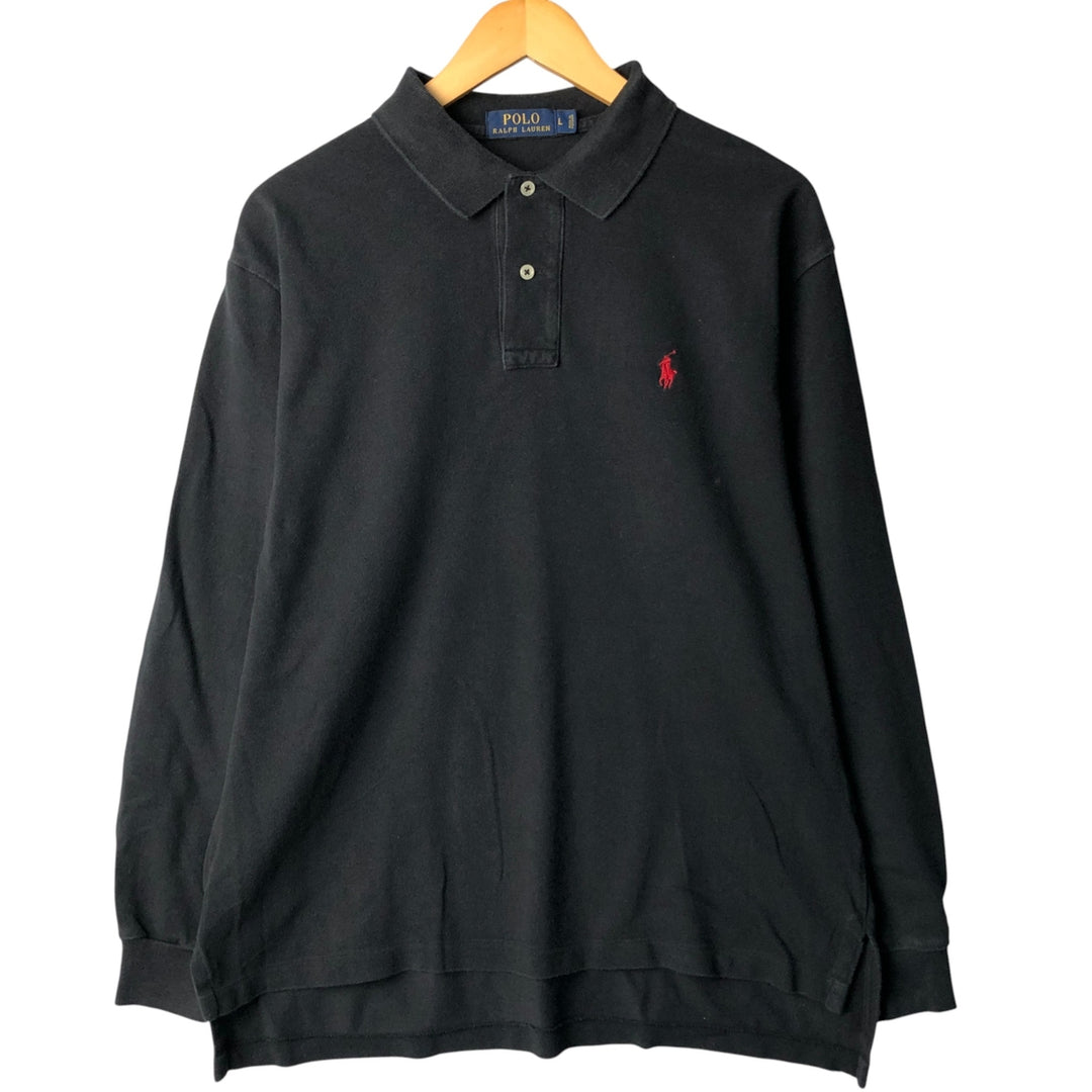 Ralph Lauren POLO RALPH LAUREN long-sleeved polo shirt, men's size L cotton black type Vintage Second Hand