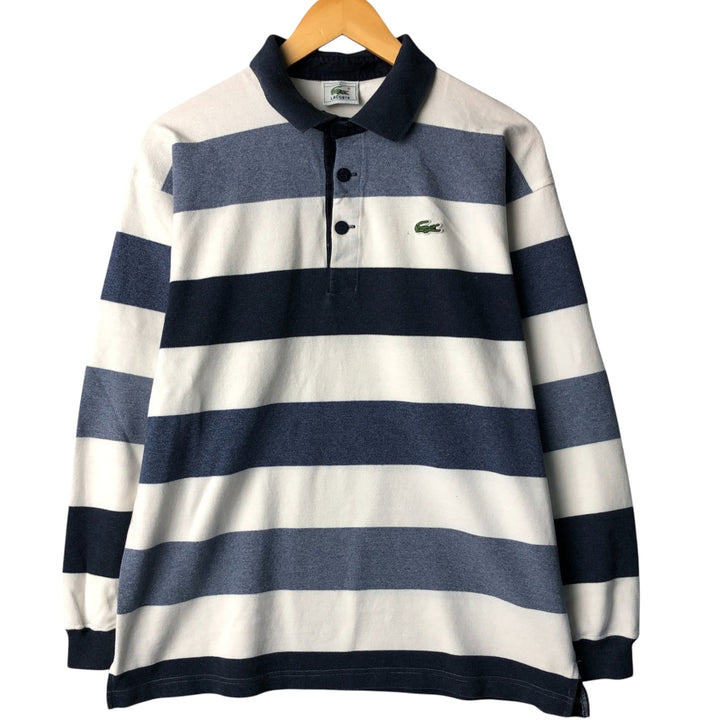 Lacoste long-sleeved striped polo shirt, men's size L cotton white type Vintage Second Hand