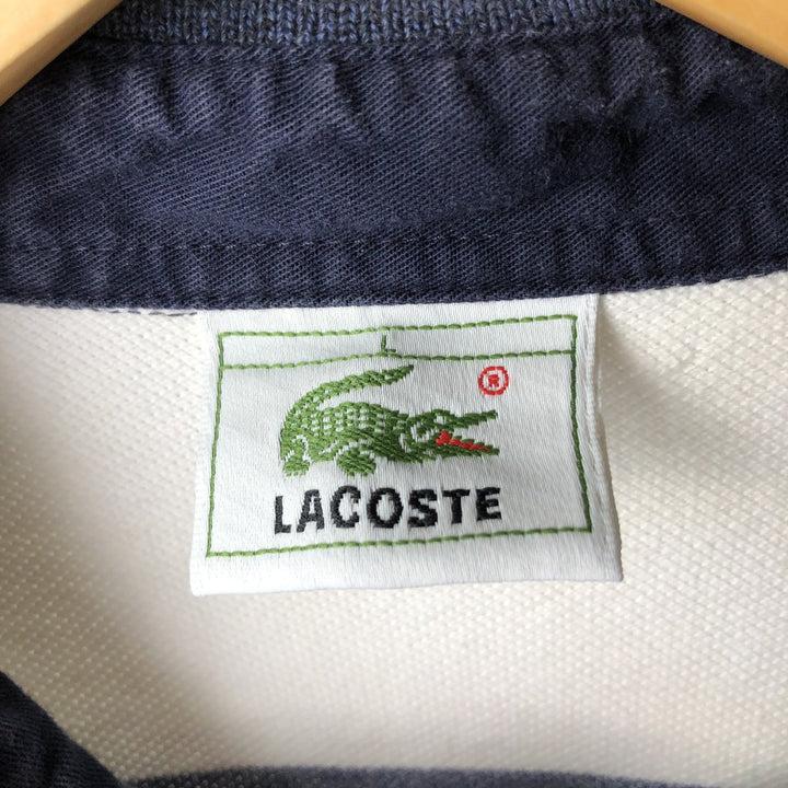 Lacoste long-sleeved striped polo shirt, men's size L cotton white type Vintage Second Hand