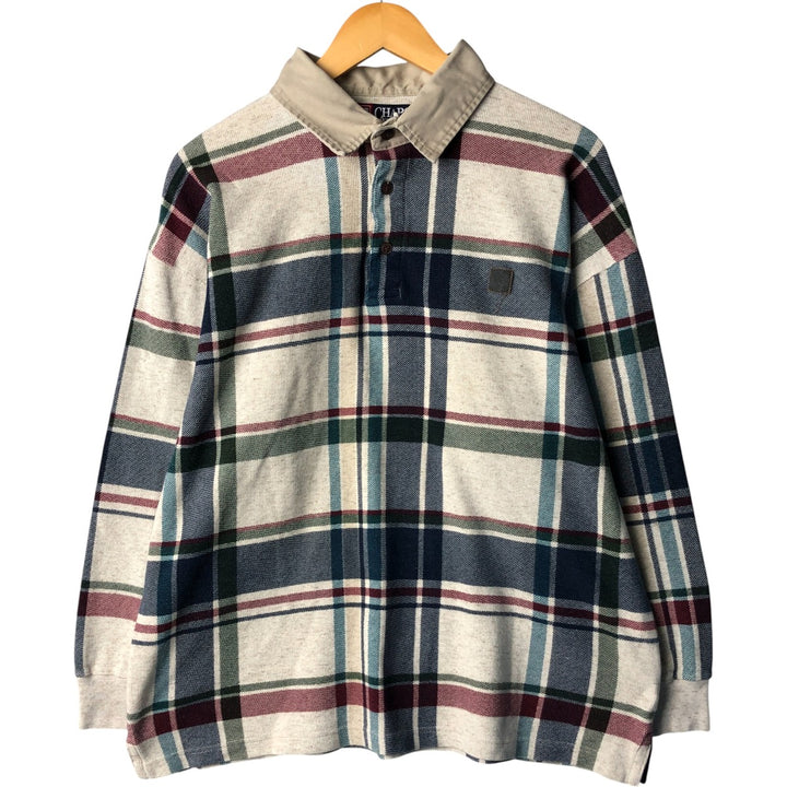 Ralph Lauren CHAPS long-sleeved checked polo shirt, men's size L cotton Beige type Vintage Second Hand